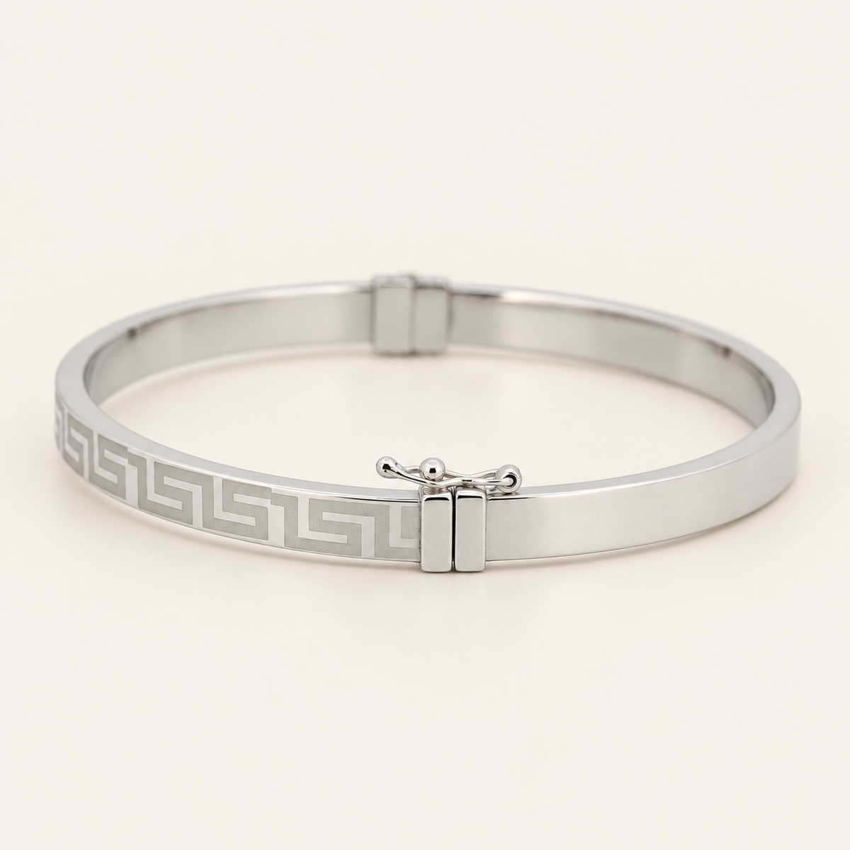 10K Gold Greek-Key Bangle — White Gold, view 5