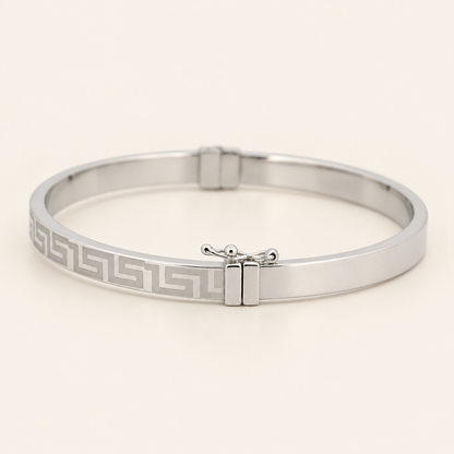10K Gold Greek-Key Bangle — White Gold, view 5