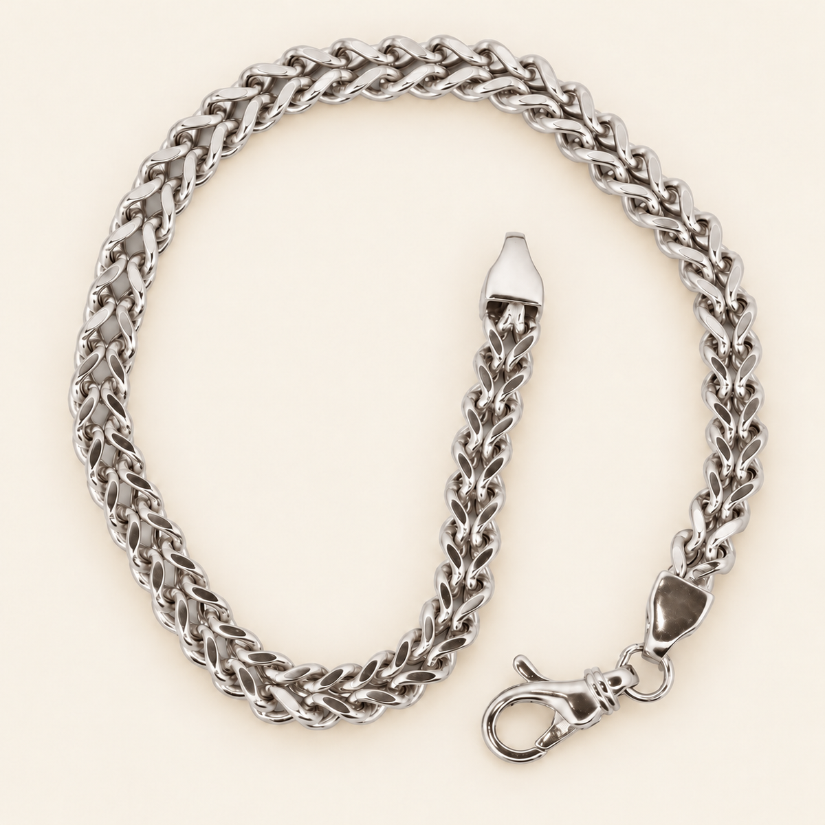 10K Gold Wheat-Link Bracelet — White Gold