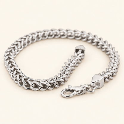 10K Gold Rounded Curb-Link Bracelet — White Gold