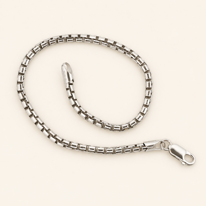 10K Gold Box-Link Bracelet — White Gold