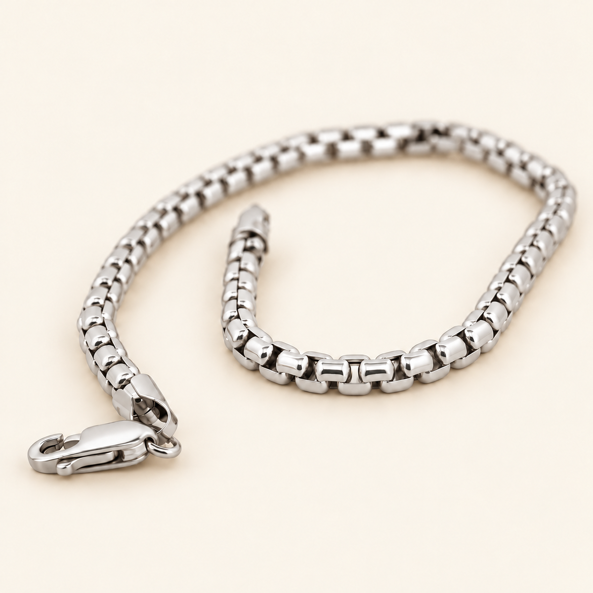 10K Gold Box-Link Bracelet — White Gold