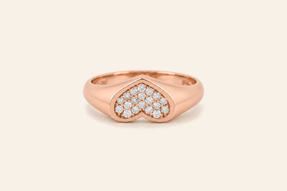 14K Gold Natural Diamond Heart Signet Ring