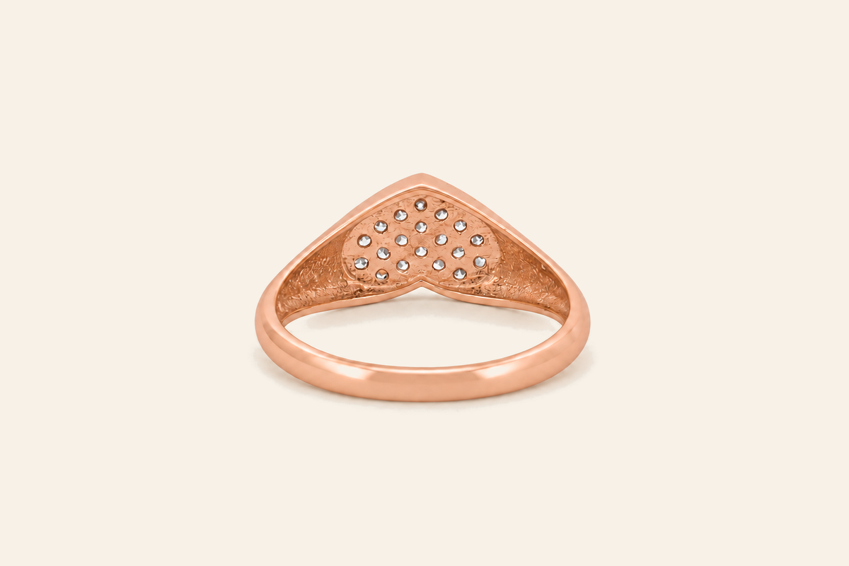 14K Gold Natural Diamond Heart Signet Ring