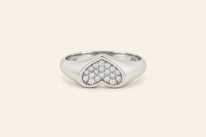14K Gold Natural Diamond Heart Signet Ring