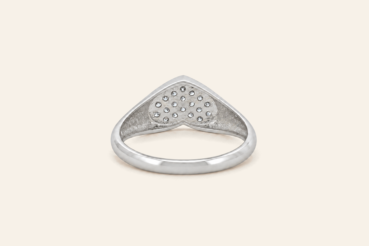 14K Gold Natural Diamond Heart Signet Ring