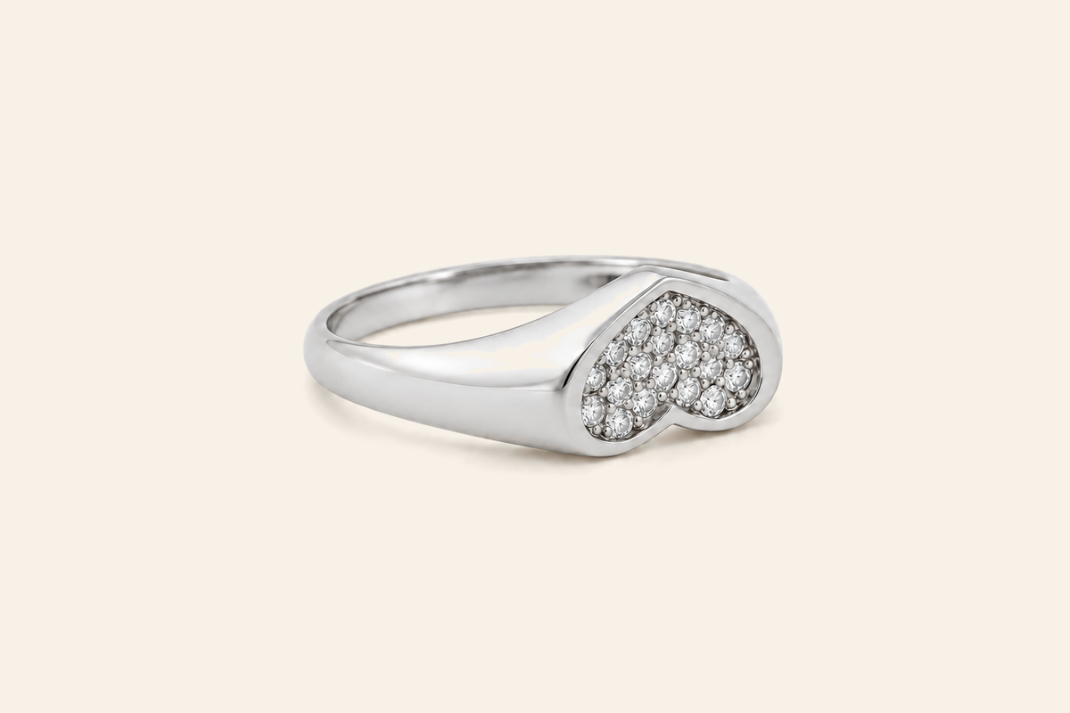 14K Gold Natural Diamond Heart Signet Ring
