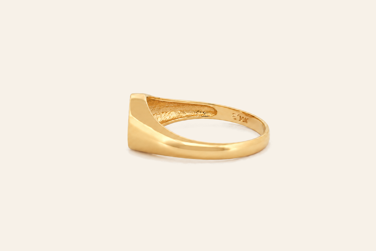 14K Gold Natural Diamond Heart Signet Ring