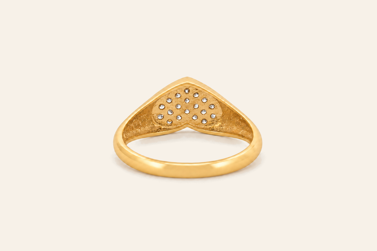 14K Gold Natural Diamond Heart Signet Ring