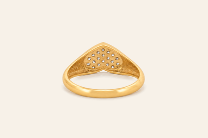 14K Gold Natural Diamond Heart Signet Ring