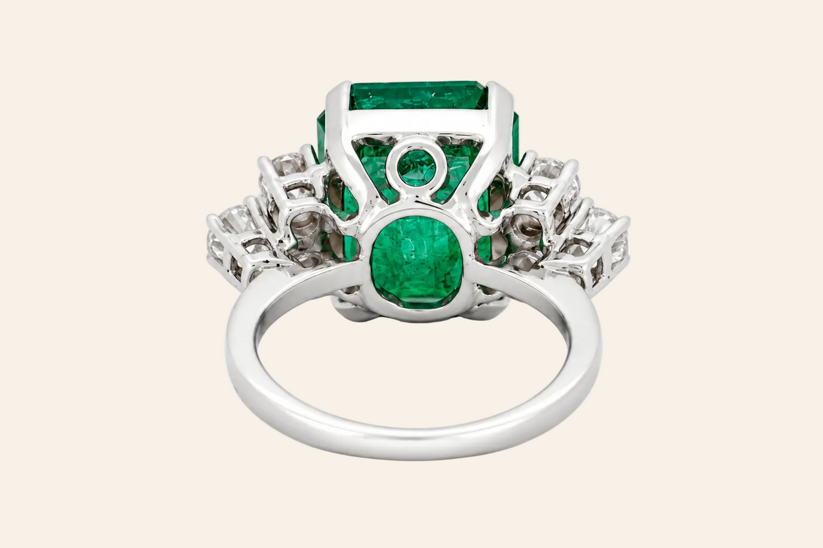 18K Gold Natural Emerald & Diamond Cluster Ring