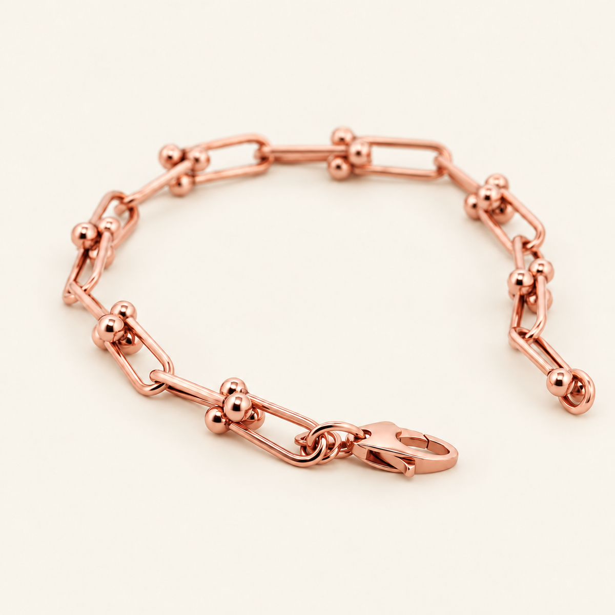 10K Gold Bar-Link Bracelet with Bead Connectors — Rose Gold
