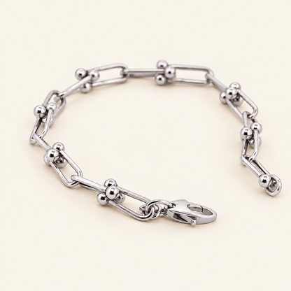 10K Gold Bar-Link Bracelet with Bead Connectors — White Gold