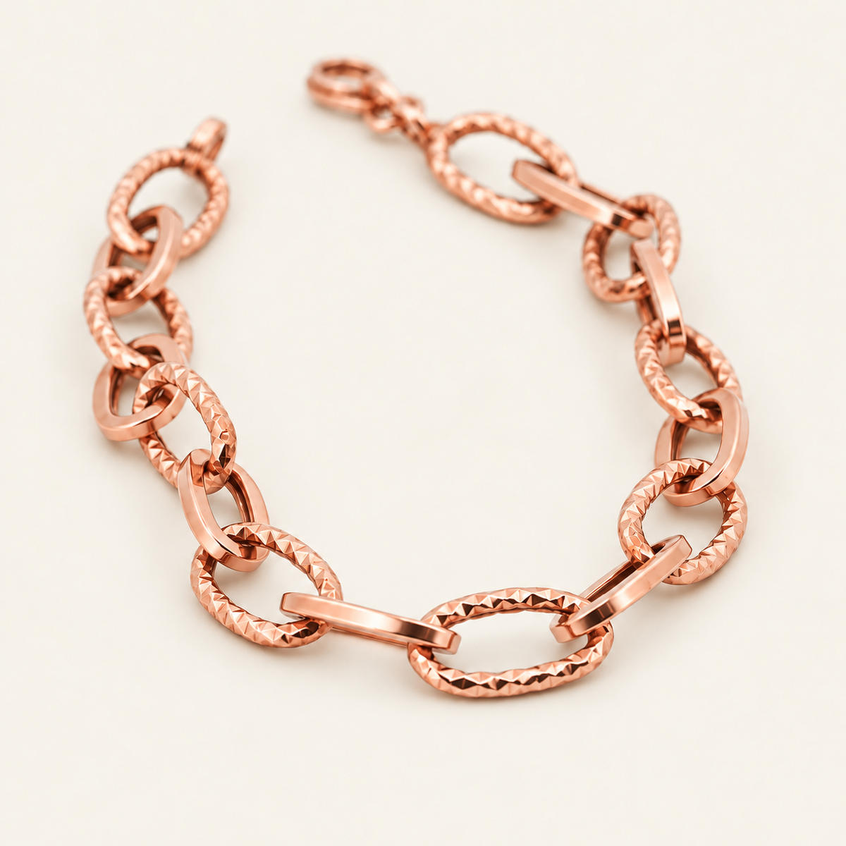 10K Gold Faceted Oval-Link Bracelet — Rose Gold