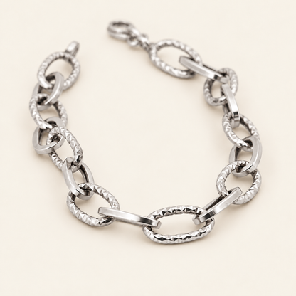10K Gold Faceted Oval-Link Bracelet — White Gold