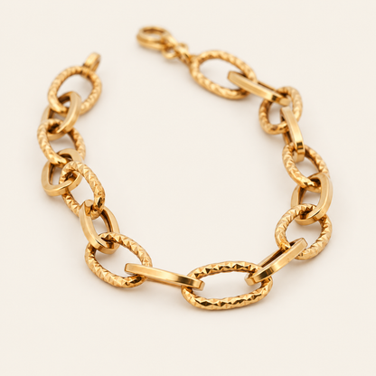 10K Gold Faceted Oval-Link Bracelet — Yellow Gold