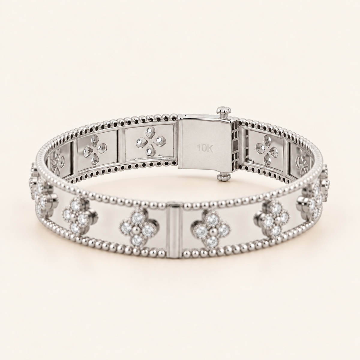 10K Gold Floral Bangle — White Gold, view 2