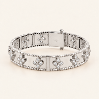 10K Gold Floral Bangle — White Gold, view 2