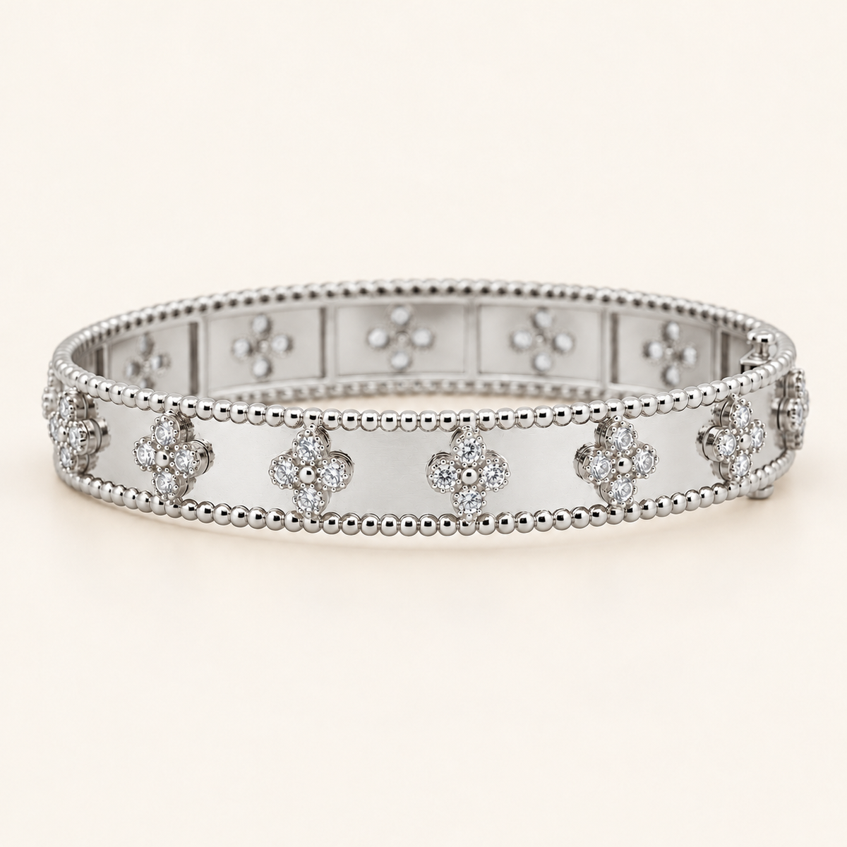 10K Gold Floral Bangle — White Gold, view 3