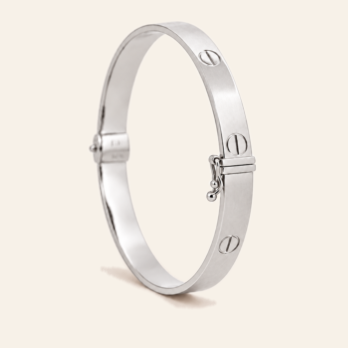 18K Gold Screw-Motif Oval Bangle — White Gold, view 1