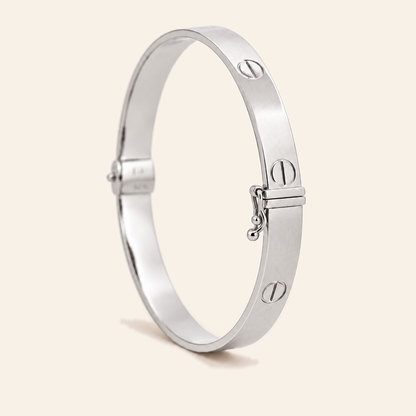 18K Gold Screw-Motif Oval Bangle — White Gold, view 1