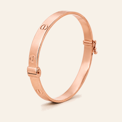18K Gold Screw-Motif Oval Bangle — Rose Gold, view 2