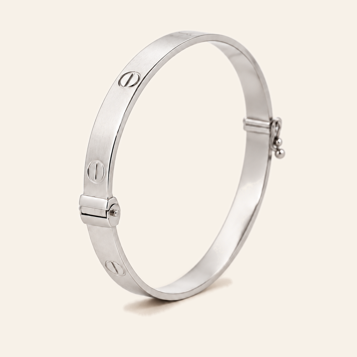 18K Gold Screw-Motif Oval Bangle — White Gold, view 2