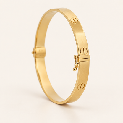 18K Gold Screw-Motif Oval Bangle — Yellow Gold, view 1