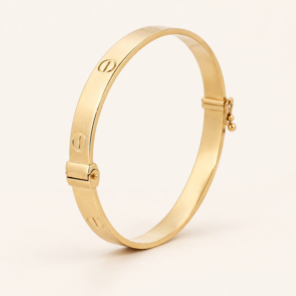 18K Gold Screw-Motif Oval Bangle — Yellow Gold, view 2
