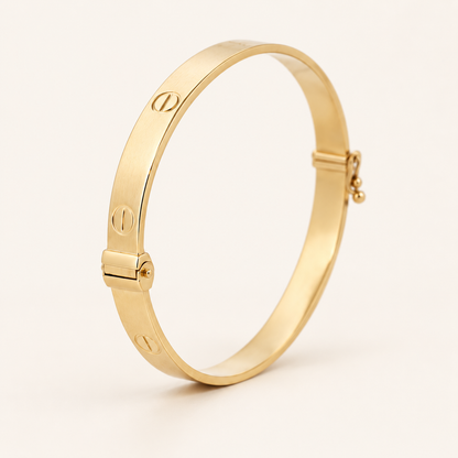 18K Gold Screw-Motif Oval Bangle — Yellow Gold, view 2