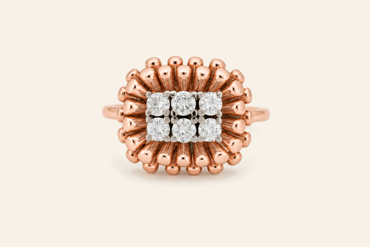 18K Gold Natural Diamond Sunburst Cluster Ring