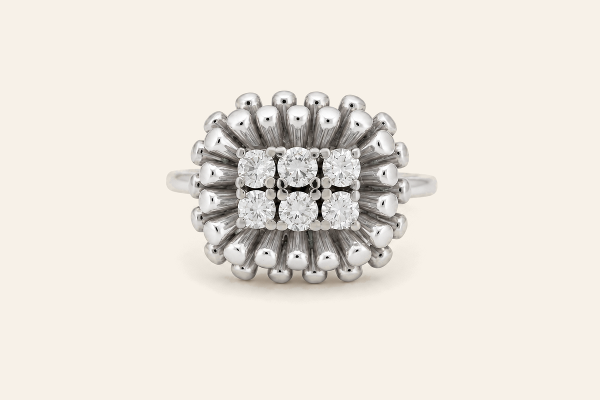 18K Gold Natural Diamond Sunburst Cluster Ring