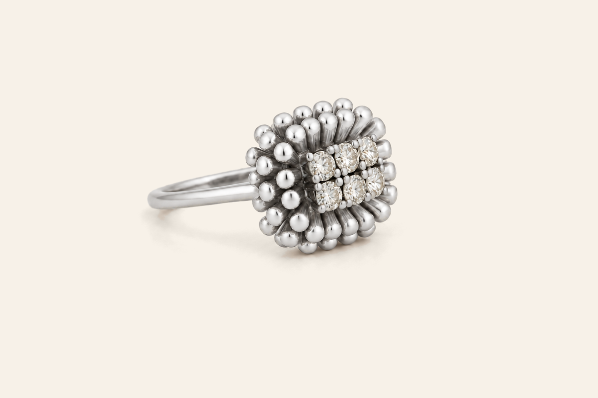 18K Gold Natural Diamond Sunburst Cluster Ring