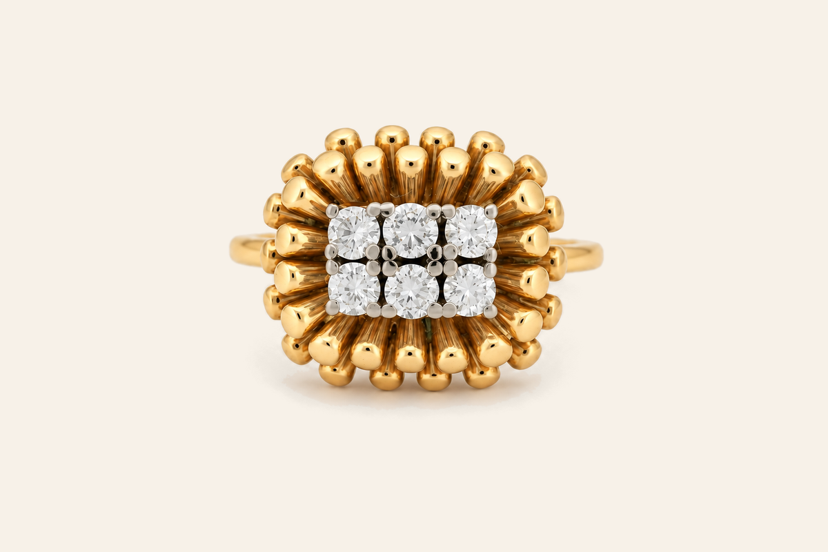 18K Gold Natural Diamond Sunburst Cluster Ring