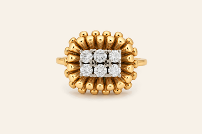 18K Gold Natural Diamond Sunburst Cluster Ring