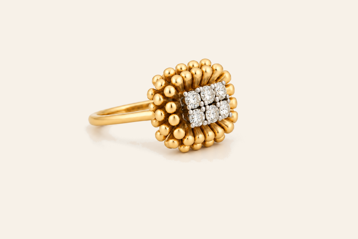 18K Gold Natural Diamond Sunburst Cluster Ring