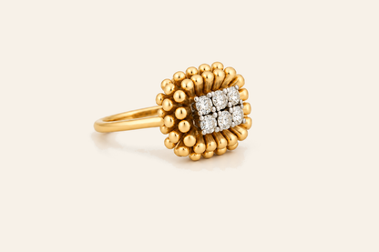 18K Gold Natural Diamond Sunburst Cluster Ring