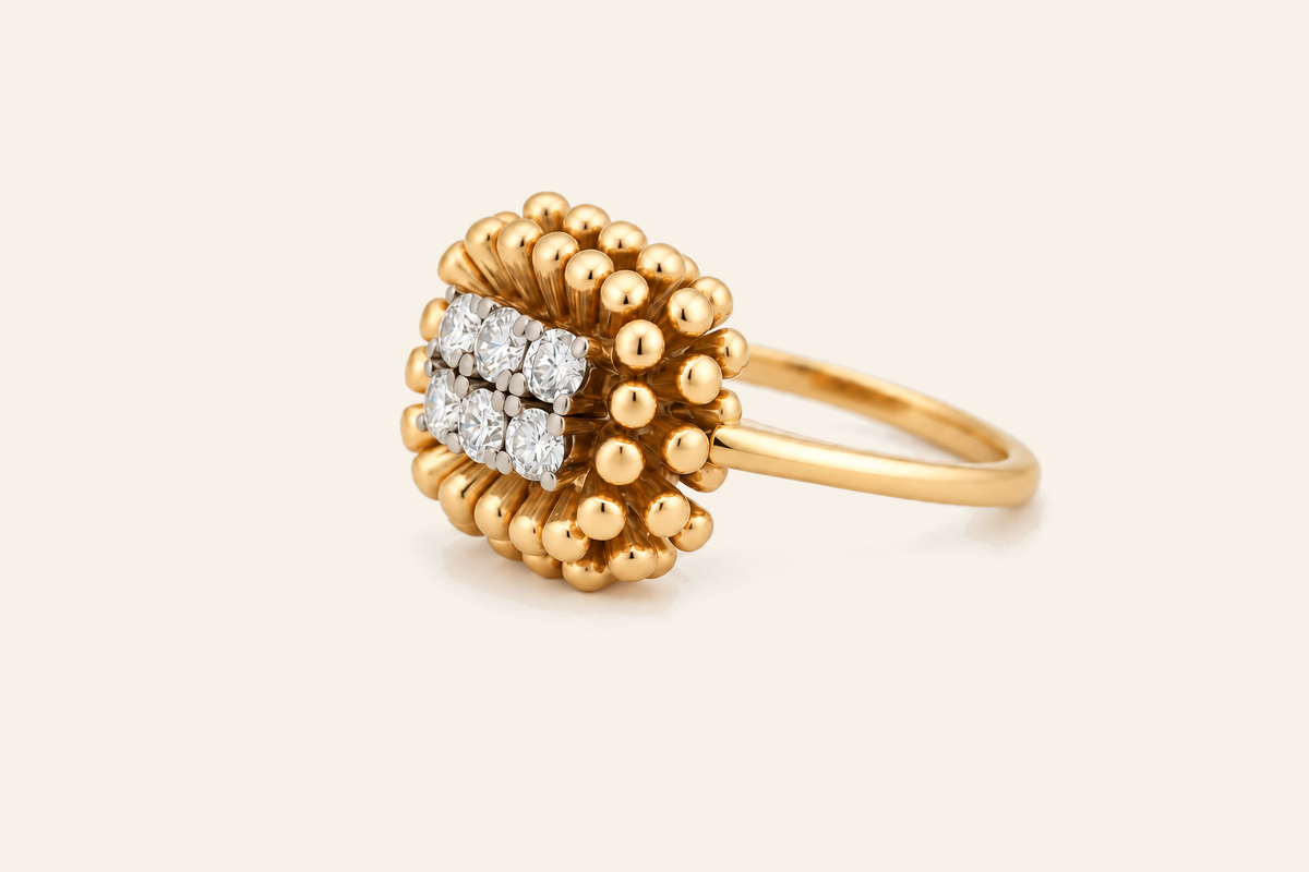 18K Gold Natural Diamond Sunburst Cluster Ring