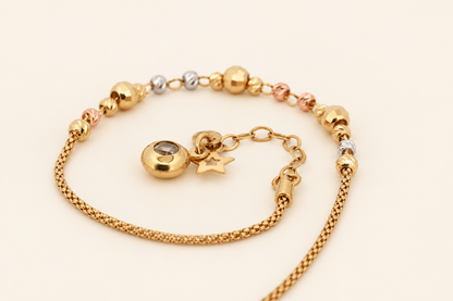 10K Gold Three-Tone Bead-and-Star Charm Bracelet — view 2