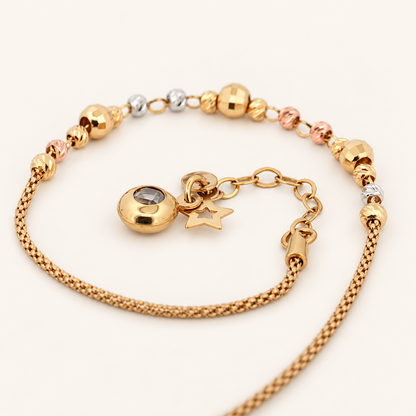 10K Gold Three-Tone Bead-and-Star Charm Bracelet — view 3