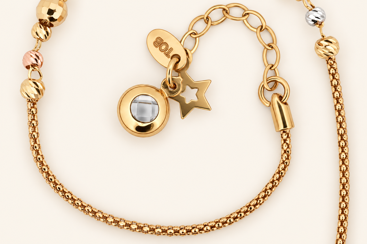 10K Gold Three-Tone Bead-and-Star Charm Bracelet — view 4