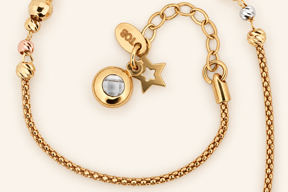 10K Gold Three-Tone Bead-and-Star Charm Bracelet — view 4