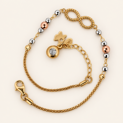 10K Gold Bead-and-Star Charm Bracelet — original three-tone finish