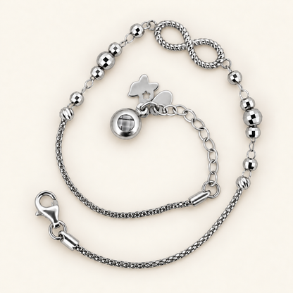 10K Gold Bead-and-Star Charm Bracelet — White Gold