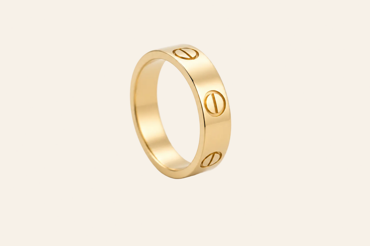 18K Gold Screw Motif Band Ring