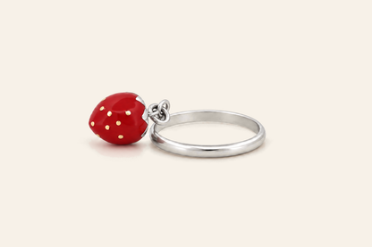 18K Gold Strawberry Charm Ring