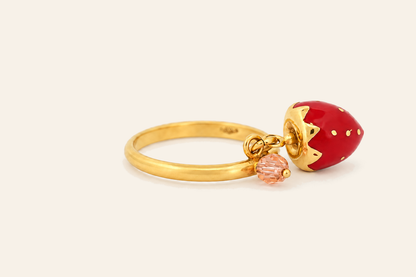 18K Gold Strawberry Charm Ring