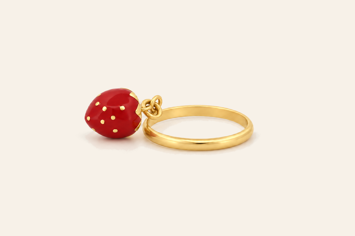 18K Gold Strawberry Charm Ring