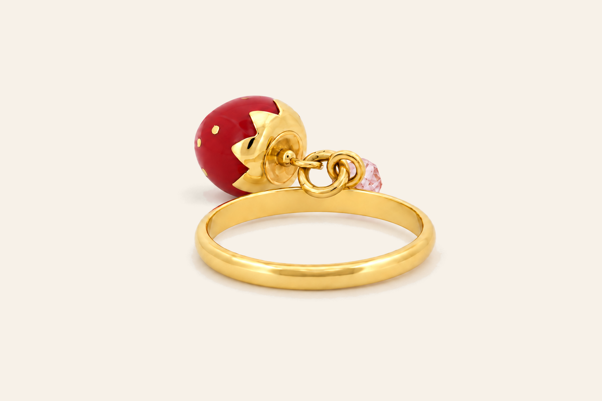18K Gold Strawberry Charm Ring