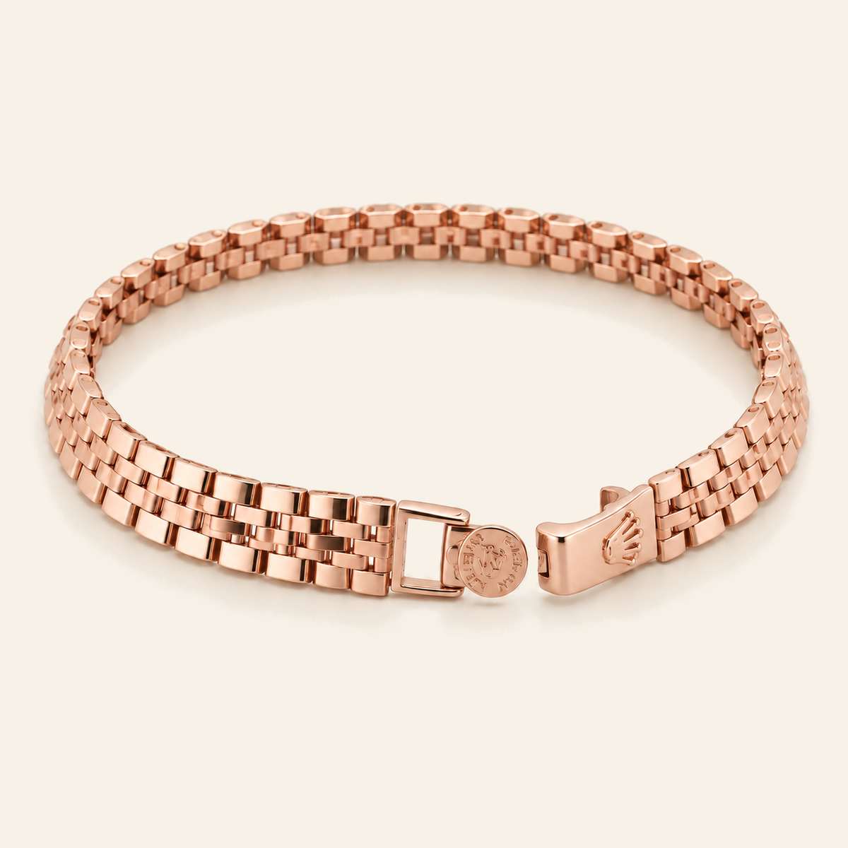 18K Gold Two-Tone Five-Row Link Bracelet — Rose Gold, view 2